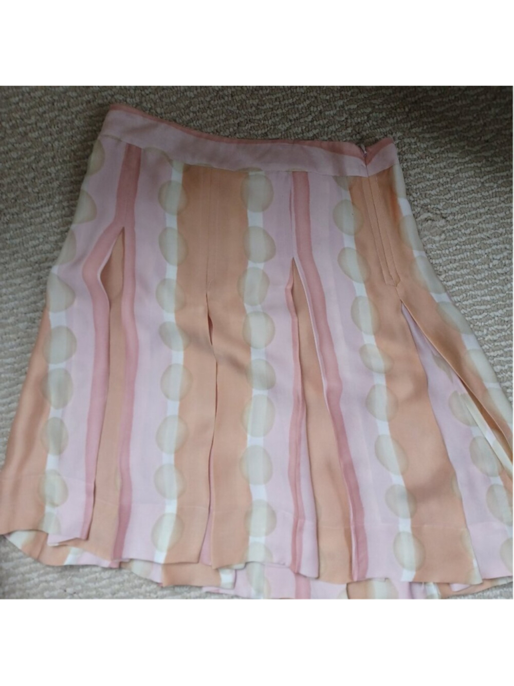 100% Silk Club Monaco Pink and Peach A-Line Pleated Skirt